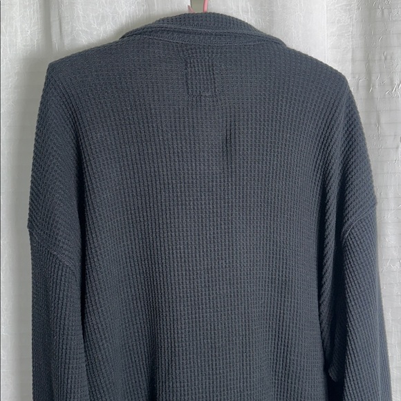 aerie XL Lumber Stone Washed True Black Waffle Knit Cotton Blend Oversized Shirt - Picture 9 of 14